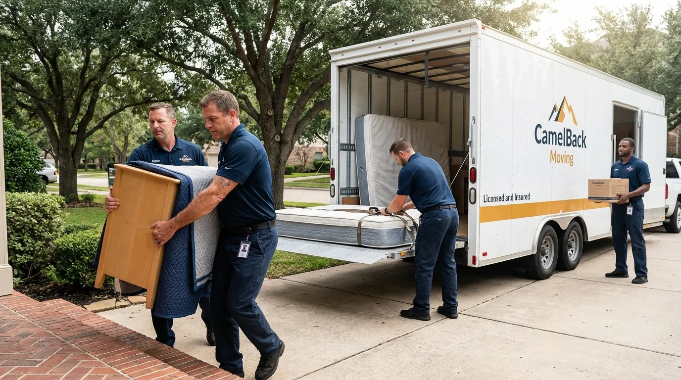 Crew loading residential truck for cross-state move from Milford, MI