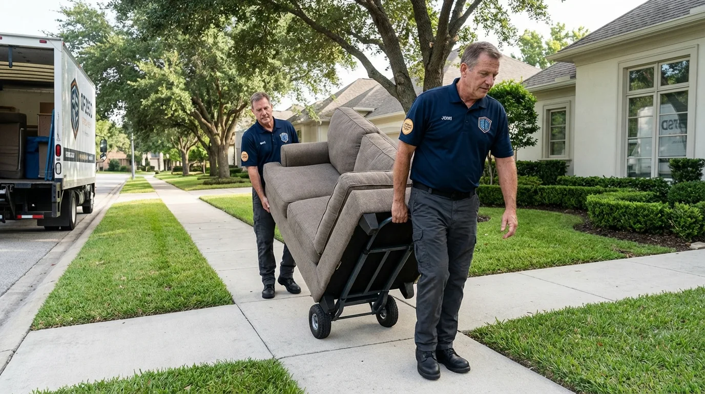 Local residential moving crew loading furniture in Milford, MI